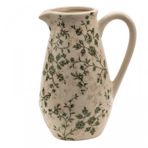 Keramický dekorační džbán se zelenými květy Ganni green S - 16*12*22 cm