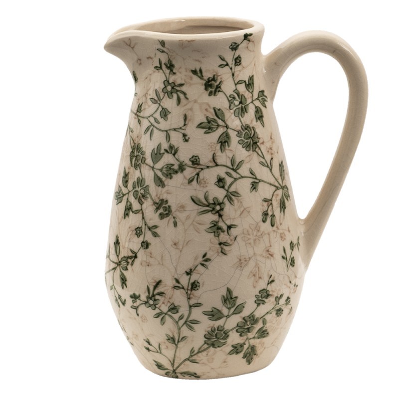 Keramický dekorační džbán se zelenými květy Ganni green S - 16*12*22 cm