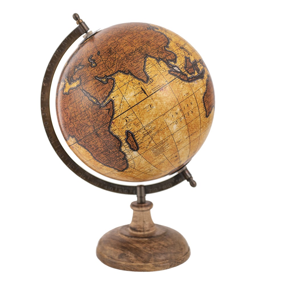 Hnědý dekorativní glóbus na dřevěném podstavci Globe - 22*22*37 cm 64928