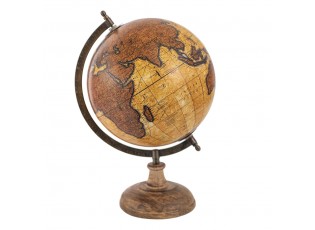Hnědý dekorativní glóbus na dřevěném podstavci Globe  - 22*22*37 cm