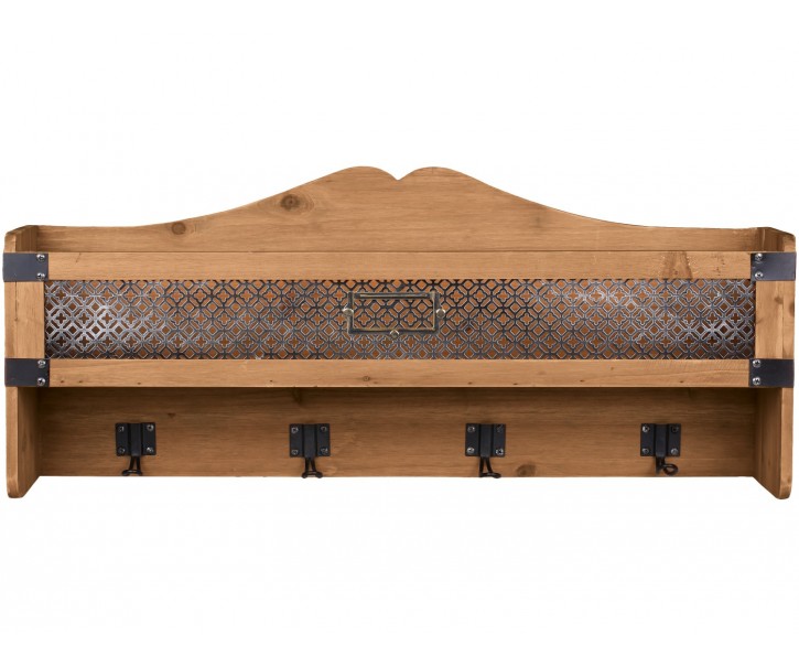 Hnědá antik dřevěná nástěnná polička Shelé - 70*18*30cm