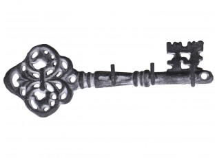 Šedý antik nástěnný věšák ve tvaru klíče se 3-mi háčky - 19*4*6,5 cm