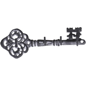 Šedý antik nástěnný věšák ve tvaru klíče se 3-mi háčky - 19*4*6,5 cm