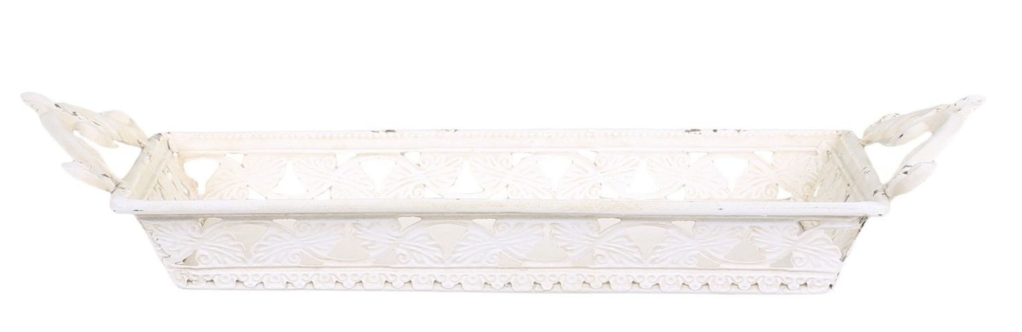 Krémový dekorační kovový podnos s uchy Hallia - 22*29*5cm