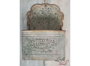 Šedý antik plechový nástěnný box na květiny s rezavou patinou Country Road - 24*10*33 cm