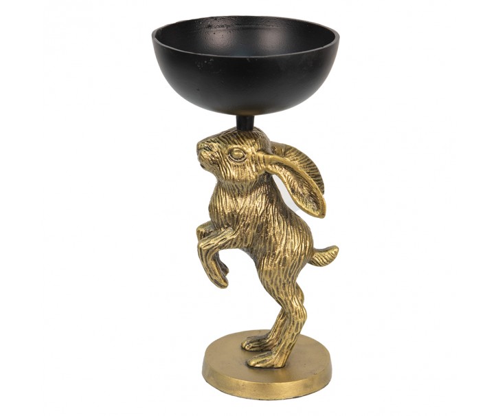 Dekorační kovová mísa s dekorací králíka Rabbi Gold - Ø15*28 cm