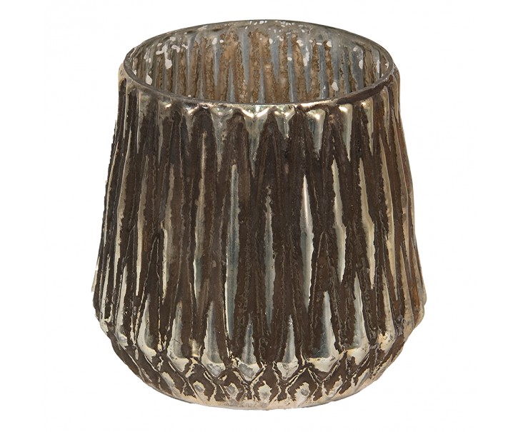 Skleněný svícen na čajovou svíčku s vroubky Vrubie - Ø 13*12 cm