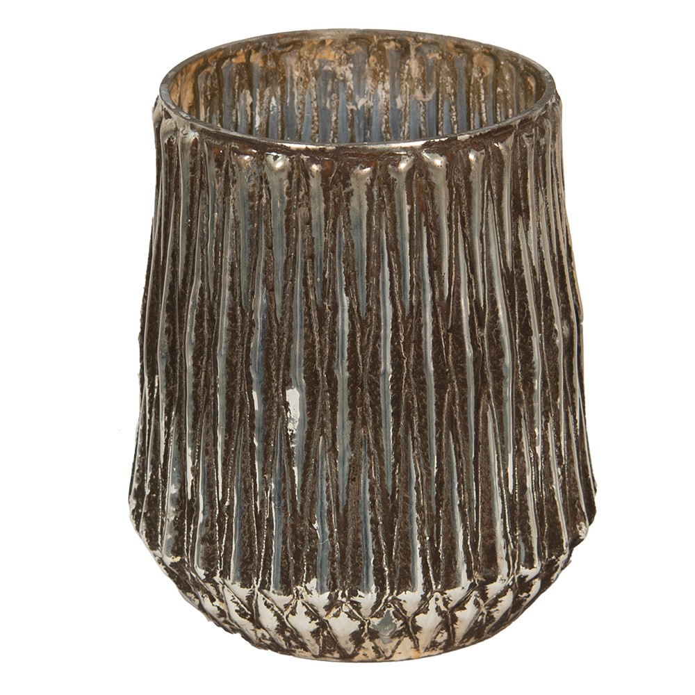 Skleněný svícen na čajovou svíčku s vroubky Vrubie - Ø 18*21 cm Clayre & Eef