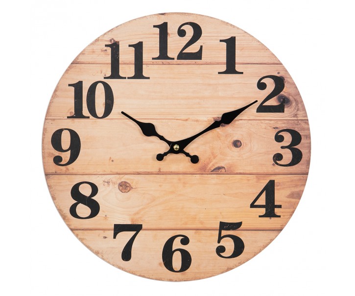 Hnědé nástěnné hodiny s motivem dřevěných prken – Ø 34*4 cm / 1*AA
