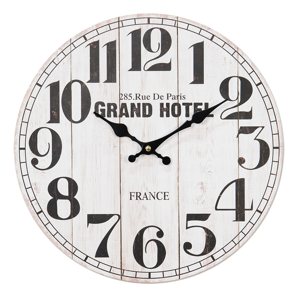 Bílé vintage nástěnné hodiny Grand Hotel – Ø 34*4 cm / 1*AA Clayre & Eef