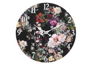 Černé nástěnné vintage hodiny s květy I – Ø 34*4 cm / 1*AA