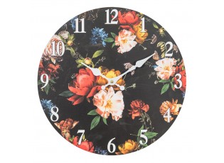 Černé nástěnné vintage hodiny s květy – Ø 34*4 cm / 1*AA