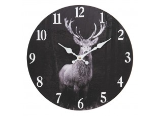 Černé nástěnné hodiny s jelenem Deer – Ø 34*4 cm / 1*AA