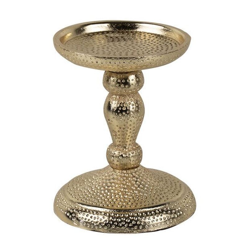 Champagne lesklý široký kovový svícen s vyrytými tečkami Hamme - Ø 9*12cm