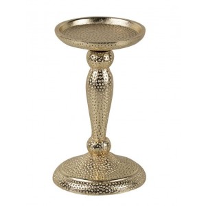 Champagne lesklý široký kovový svícen s vyrytými tečkami Hamme - Ø 10*17cm