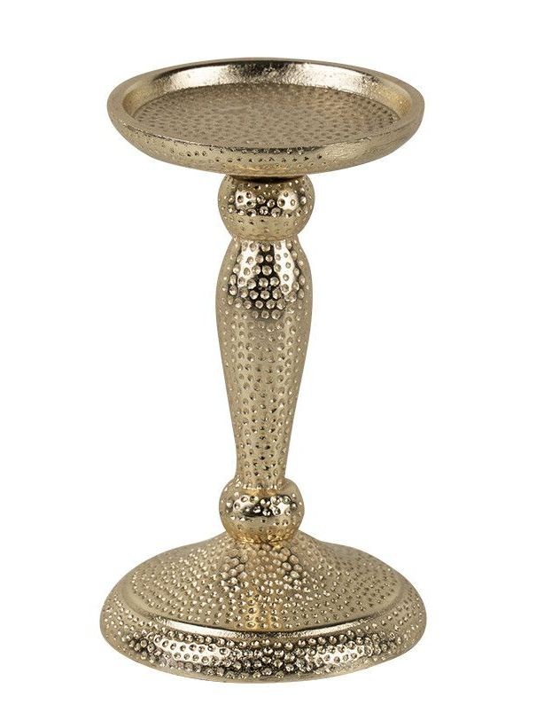 Champagne lesklý široký kovový svícen s vyrytými tečkami Hamme - Ø 10*17cm