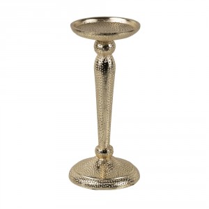 Champagne lesklý široký kovový svícen s vyrytými tečkami Hamme - Ø 10*22cm