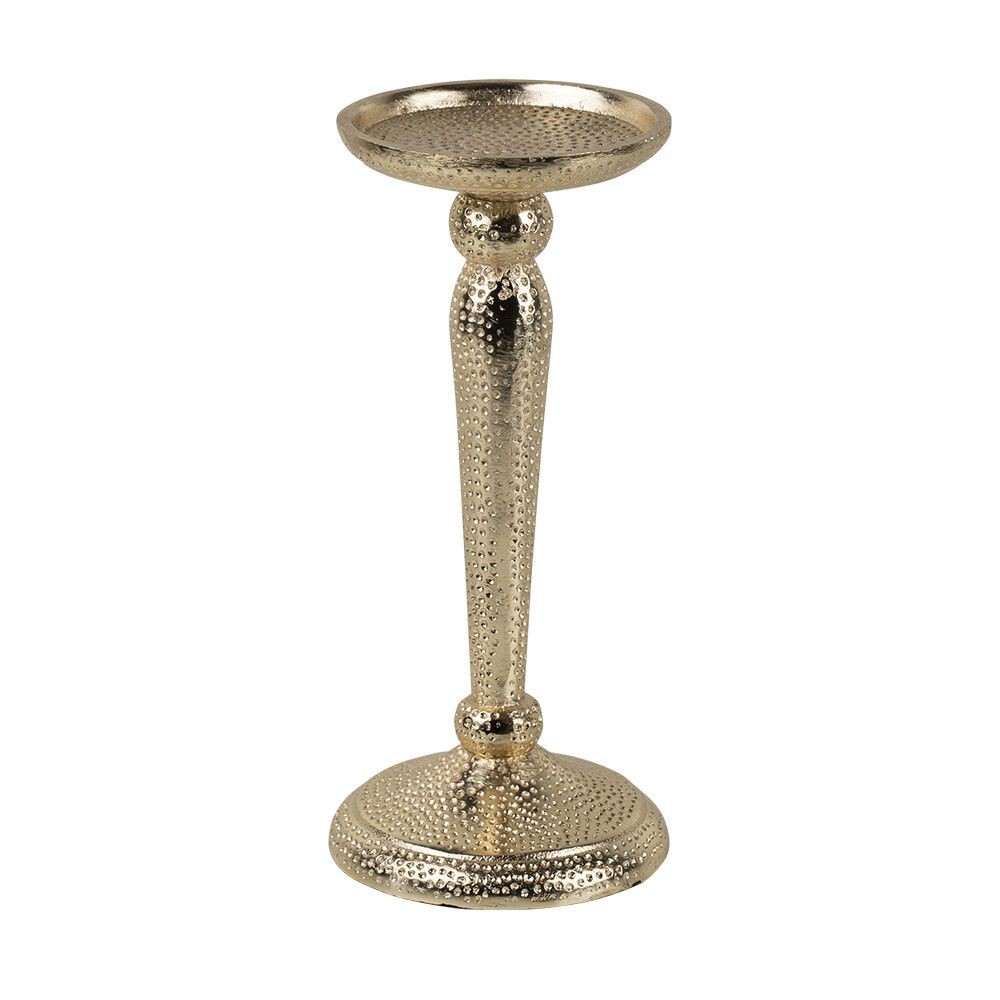 Champagne lesklý široký kovový svícen s vyrytými tečkami Hamme - Ø 10*22cm