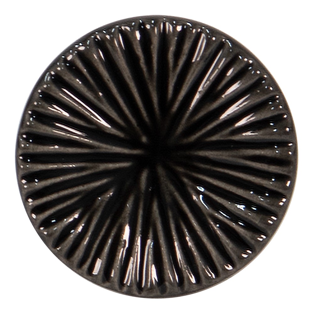 Černá kulatá keramická úchytka s rýhovaným zdobením Ratiel - Ø 4*3 cm Clayre & Eef