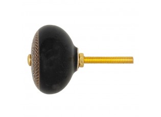 Černá keramická úchytka se zlatým zdobením Cipy - Ø 4*2 cm