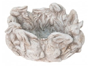 Béžovo-šedý cementový obal na květináč s králíčky - Ø 27*12 cm