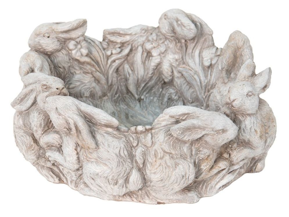 Béžovo-šedý cementový obal na květináč s králíčky Rabbi - Ø 27*12 cm Clayre & Eef