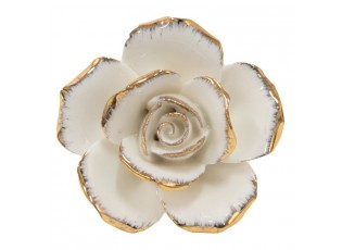 Krémová keramická úchytka růže se zlatým okrajem - Ø 4*4cm