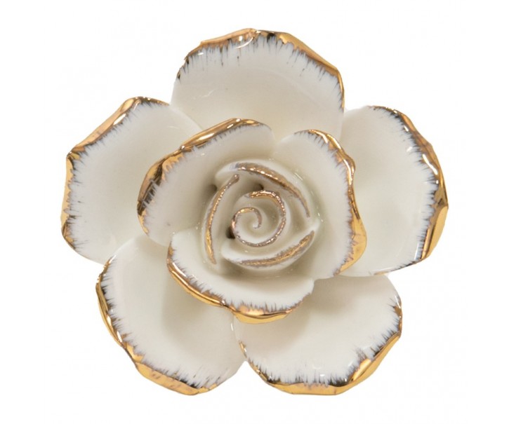 Krémová keramická úchytka růže se zlatým okrajem - Ø 4*4cm