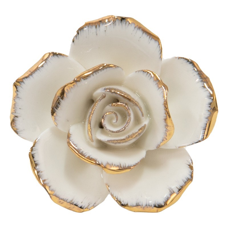 Krémová keramická úchytka růže se zlatým okrajem Rosé gold - Ø 4*4cm Clayre & Eef