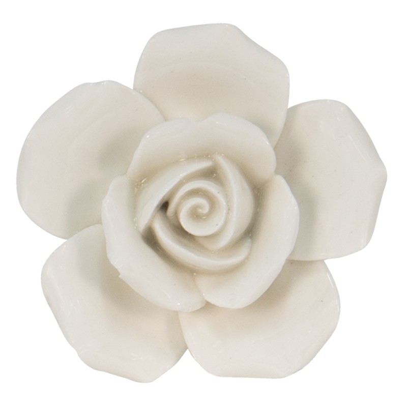 Krémová porcelánová úchytka růže Rosé - Ø 4*4cm Clayre & Eef
