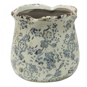 Retro květináč se šedými květy a popraskáním Alana S - Ø 12*12 cm