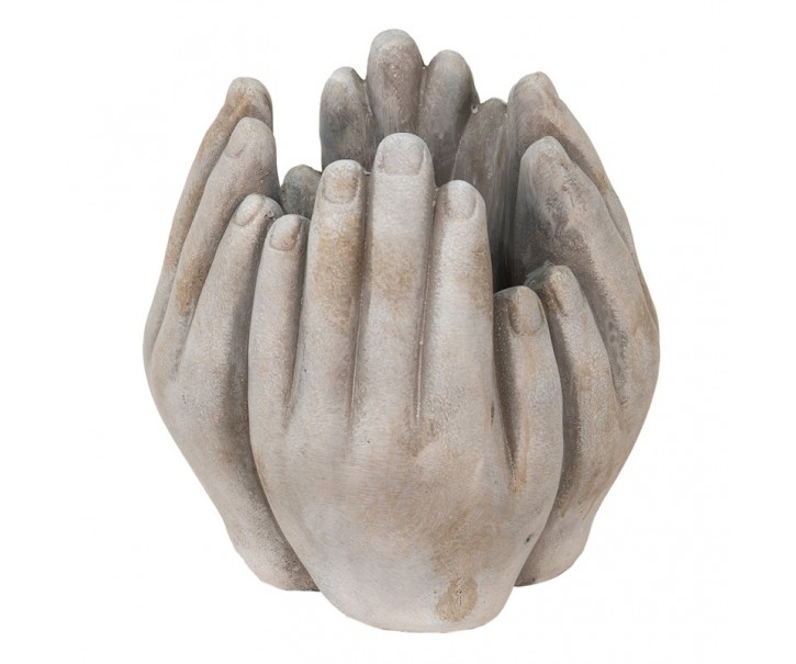 Béžovo-šedý cementový květináč přiložených rukou Hania L - 19*18*22 cm
