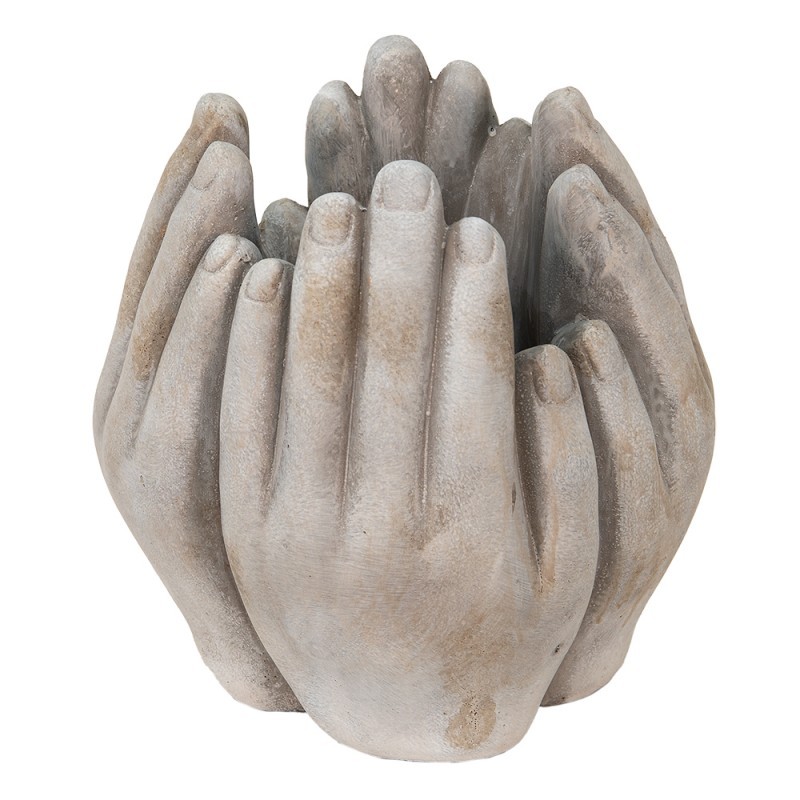 Béžovo-šedý cementový květináč přiložených rukou Hania L - 19*18*22 cm 6TE0423L