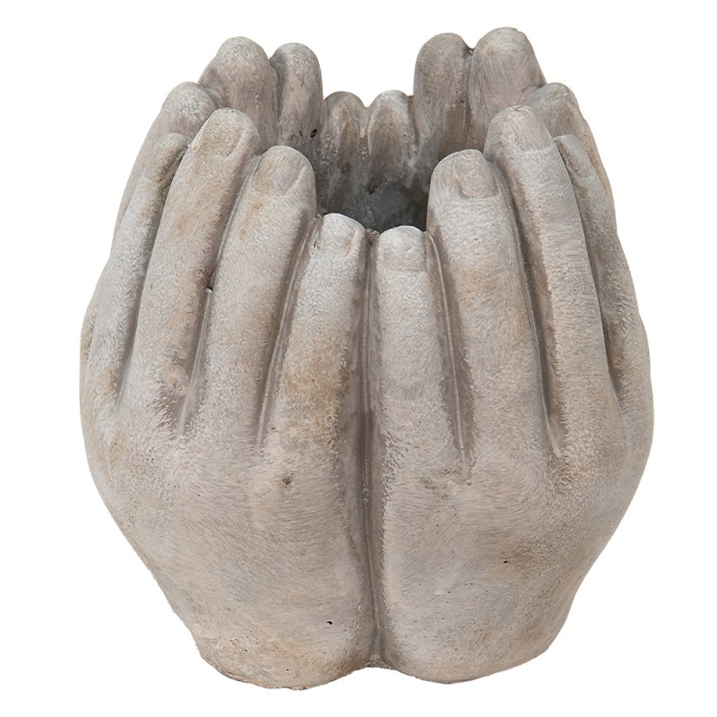 Béžovo-šedý cementový květináč přiložených rukou Hania S - 15*15*17 cm