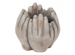 Béžovo-šedý cementový květináč přiložených rukou Hania S - 15*15*17 cm