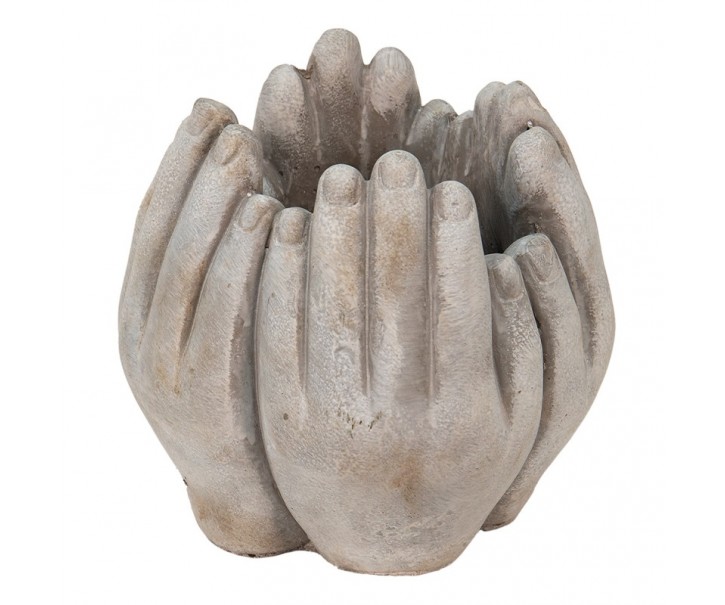 Béžovo-šedý cementový květináč přiložených rukou Hania S - 15*15*17 cm