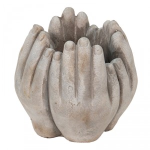 Béžovo-šedý cementový květináč přiložených rukou Hania S - 15*15*17 cm