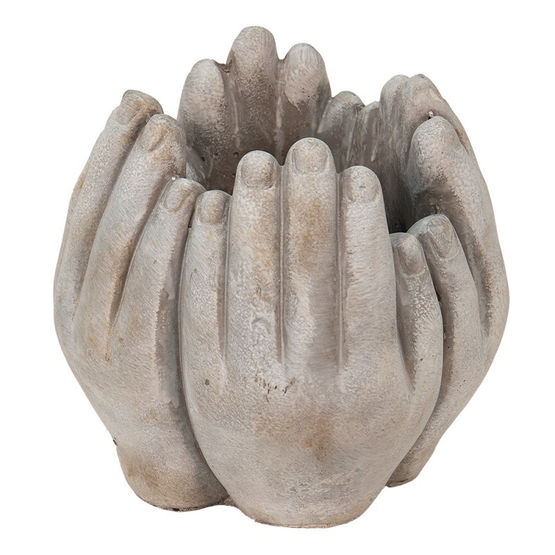 Béžovo-šedý cementový květináč přiložených rukou Hania S - 15*15*17 cm 6TE0423S