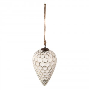 Bílá antik skleněná šiška Hexagon white XL - Ø 14*25 cm
