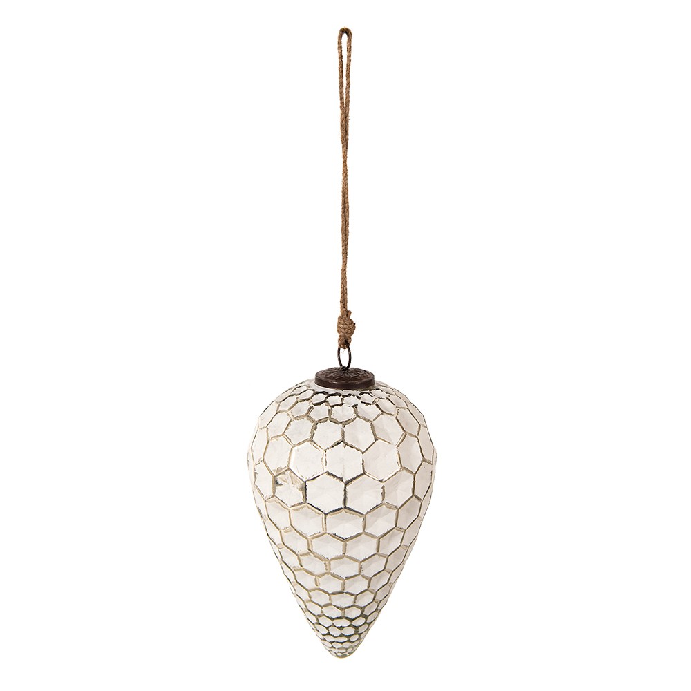 Bílá antik skleněná šiška Hexagon white XL - Ø 14*25 cm