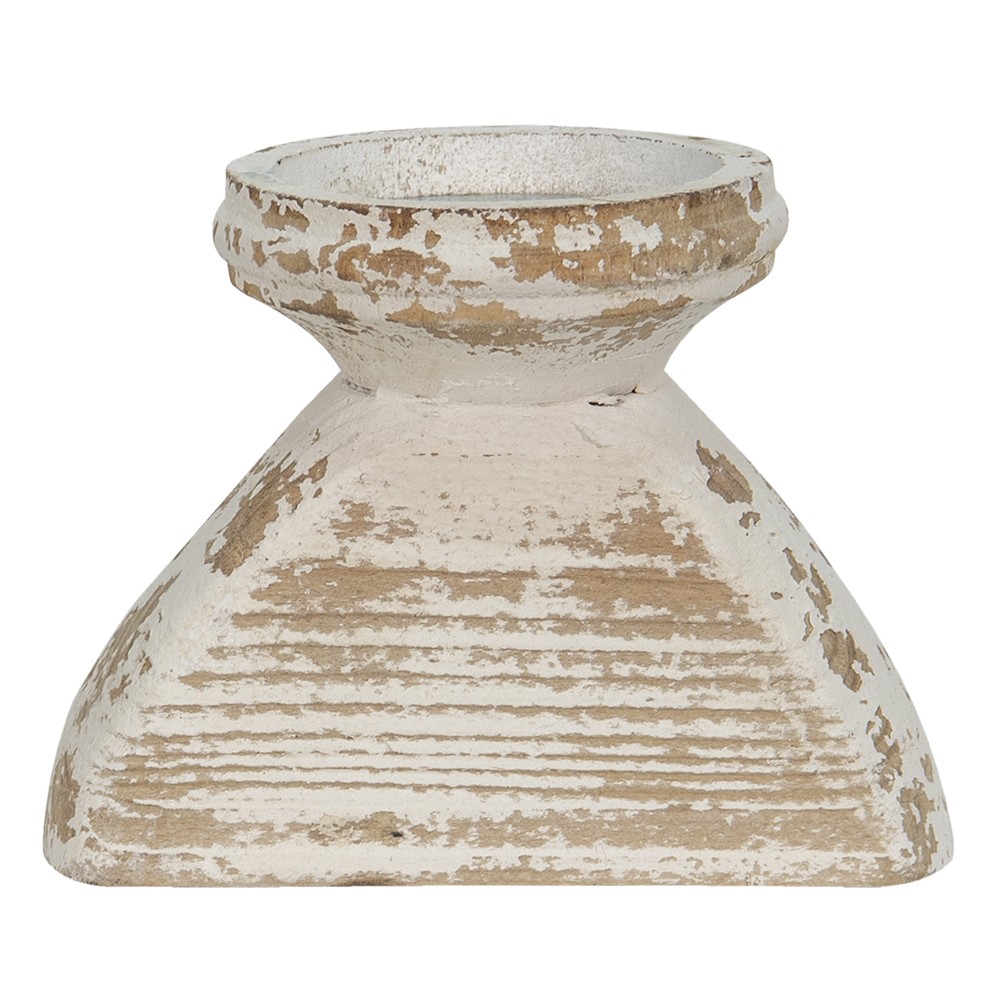 Béžový antik dřevěný svícen - 15*10*11 cm Clayre & Eef