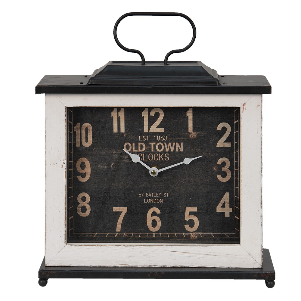 Černo-bílé stolní hodiny v hranatém provedení Old Town - 36*10*32 cm / 1*AA Clayre & Eef