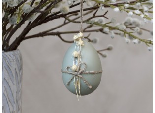 Závěsné zelené dekorační vajíčko se suchými květy - Ø 5*7 cm
