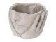 Béžovo-šedý cementový květináč ruce podpírající obličej - 18*18*13 cm