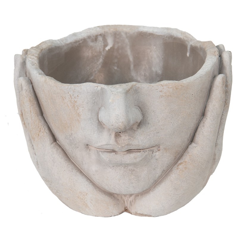 Béžovo-šedý cementový květináč ruce podpírající obličej - 18*18*13 cm