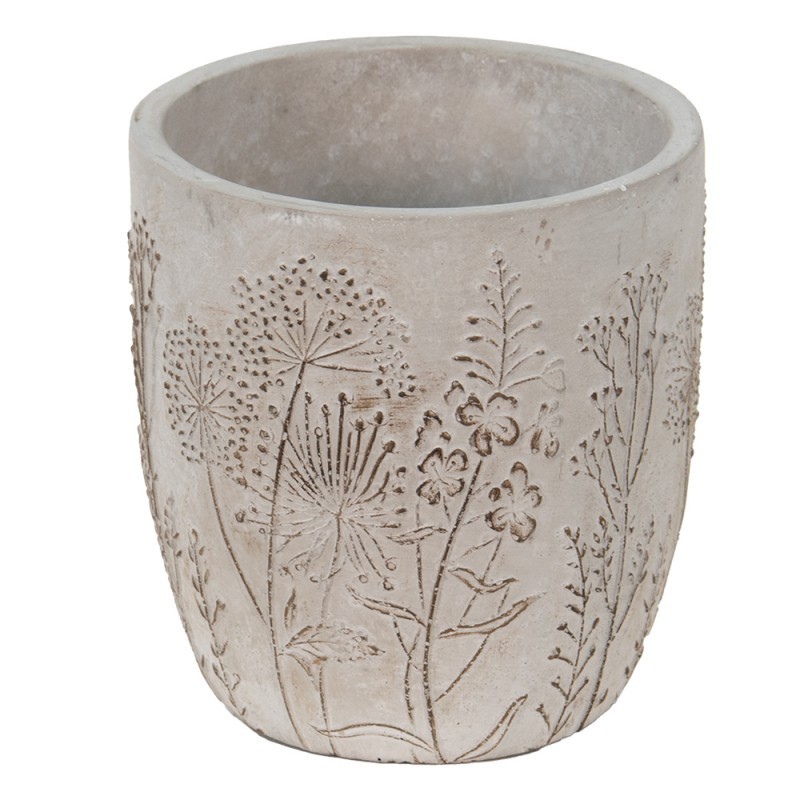 Levně Šedý cementový obal na květináč s lučními květy Wildflowers - Ø13*14cm 6TE0404S