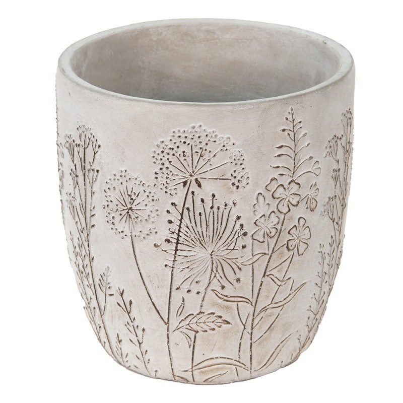 Šedý cementový obal na květináč s lučními květy Wildflowers - Ø20*21cm 6TE0404L