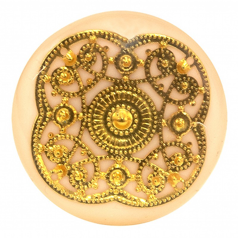 Béžová úchytka se zlatým ornamentem Orae - Ø 3 cm Clayre & Eef