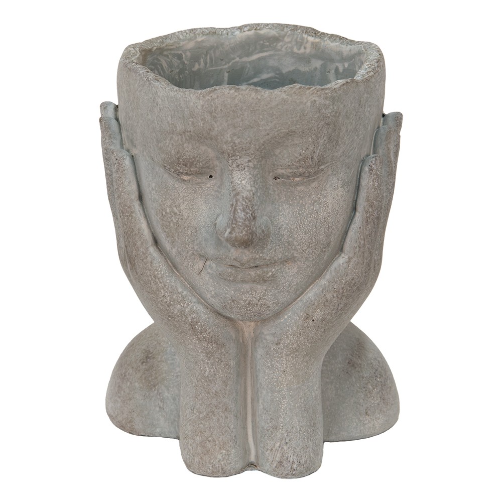 Levně Šedý cementový květináč hlava ženy v dlaních L - 16*16*22 cm 6TE0410L