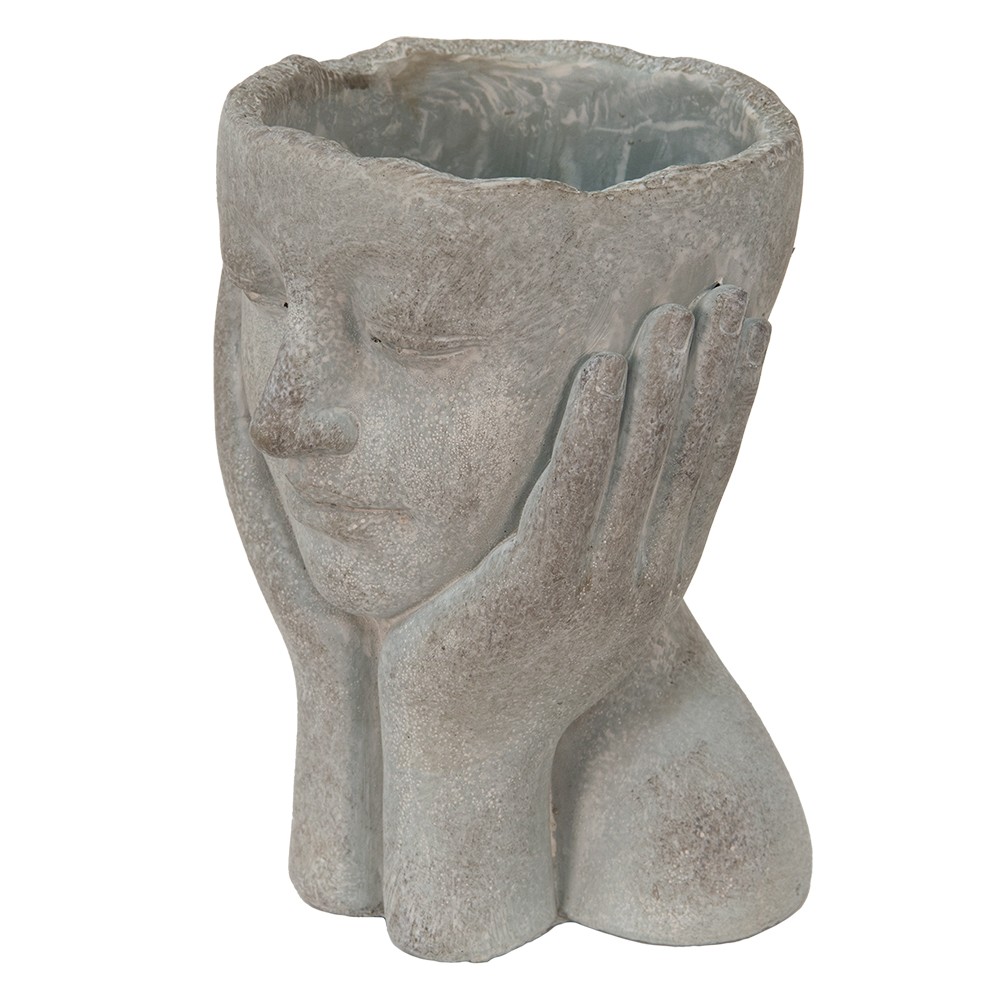Šedý cementový květináč hlava ženy v dlaních - 16*16*22 cm